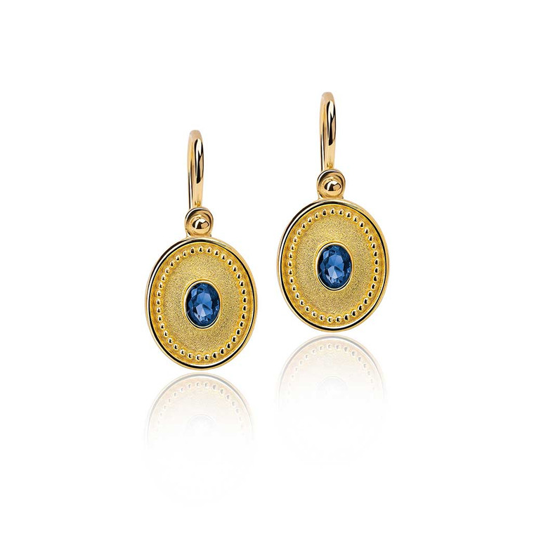 Drop Blue Sapphire Byzantine Gold Earrings