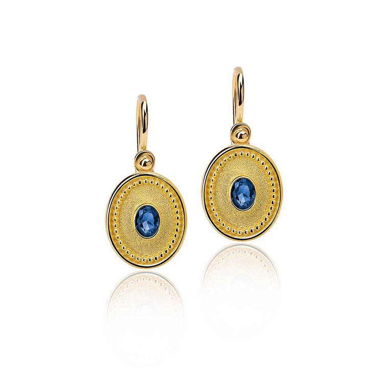 Drop Blue Sapphire Byzantine Gold Earrings Drop Blue Sapphire Byzantine Gold Earrings