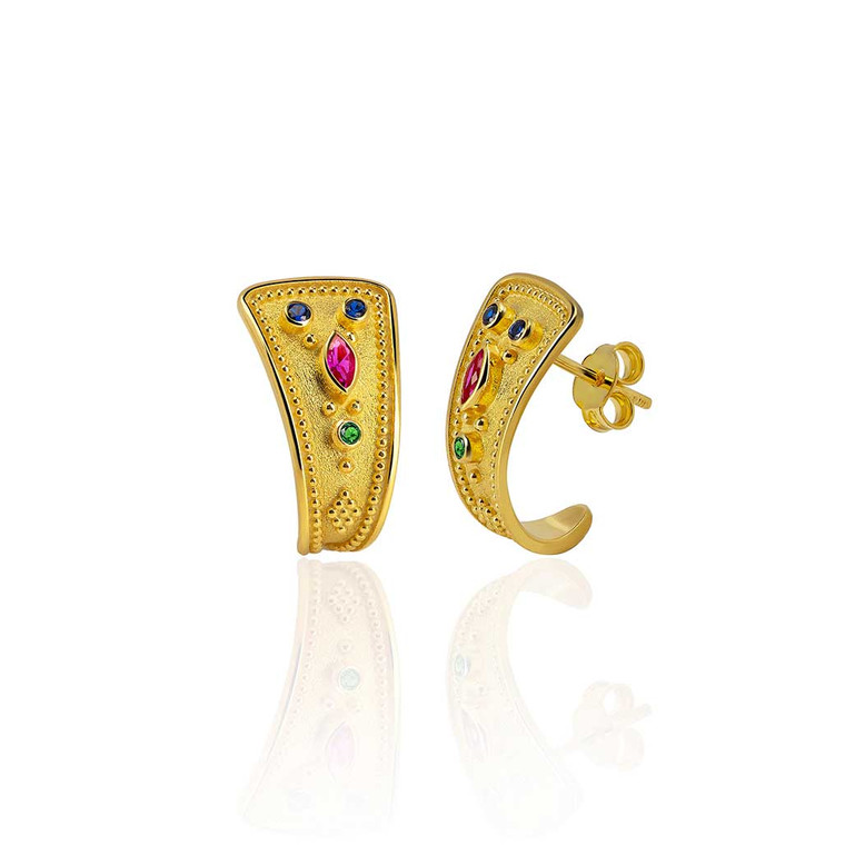 Huggie Multi Stone Byzantine Gold Earrings