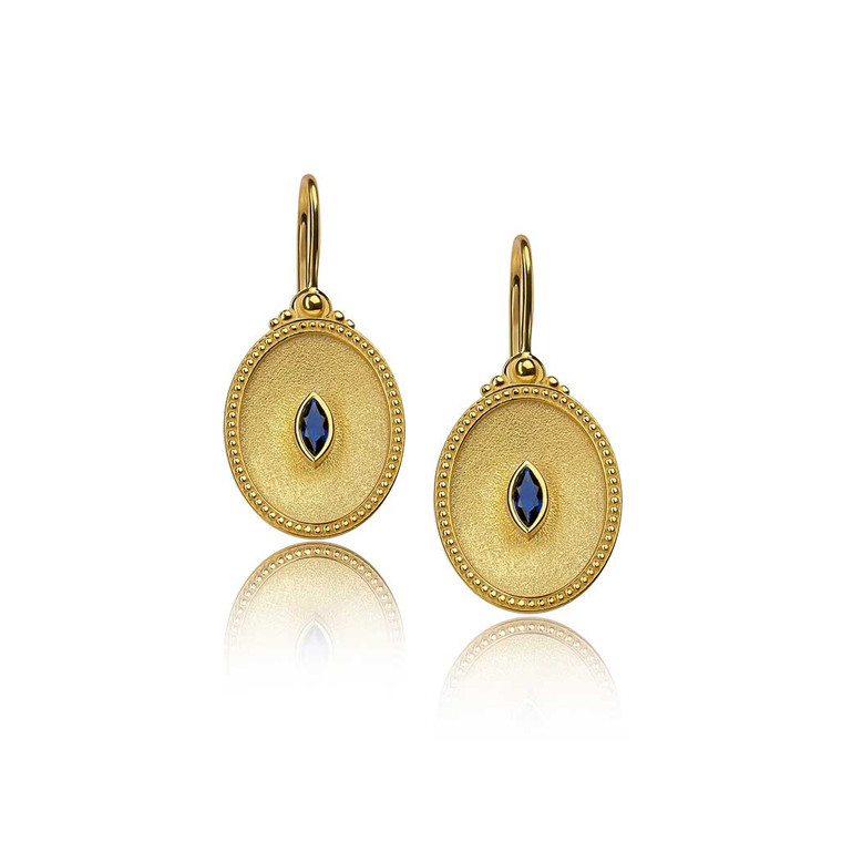 Navette Sapphire Byzantine Gold Earrings