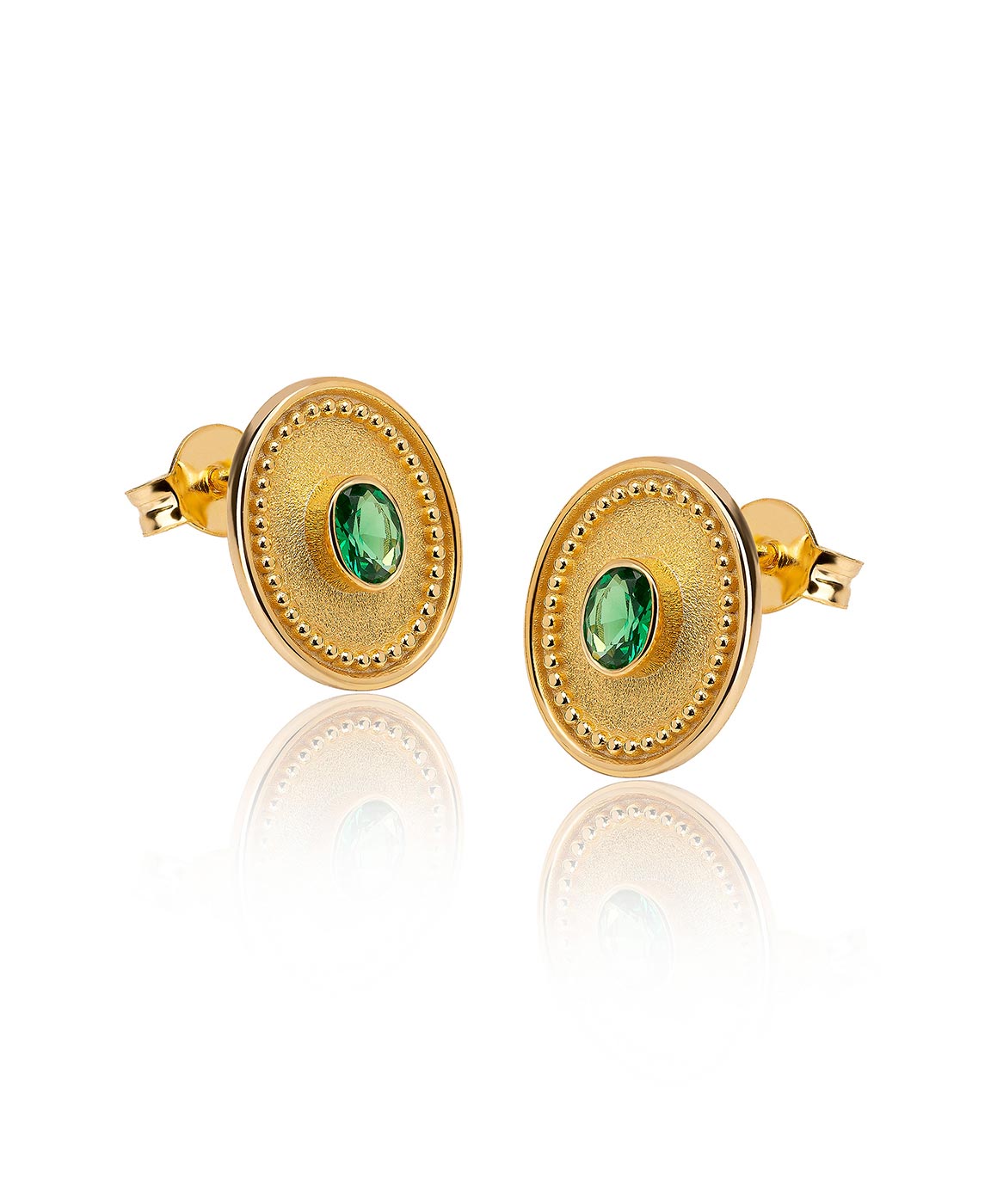 Oval Byzantine emerald earrings gold