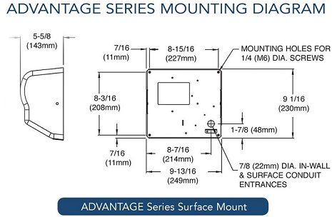 Advantage hand dryer by American Dryer installation diagram for commercial restrooms.