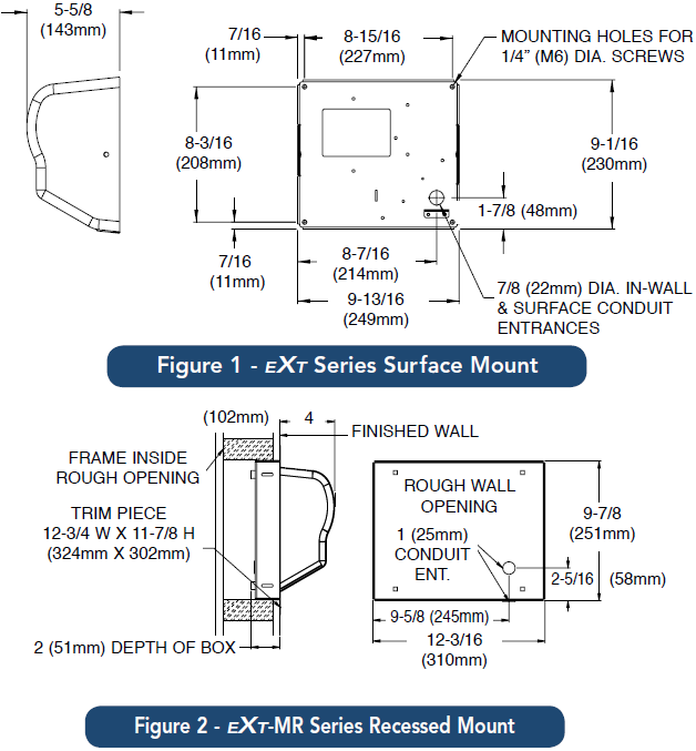 ExtremeAir hand dryer (Extreme Air) by American Dryer installation diagram for commercial restrooms.