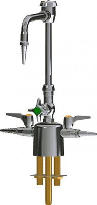 Chicago Faucets LCF1-AA-A1B1 Combination Triple Service Fixture, Turret with One Top and Two Side Outlets, 909 Ball Valve, Full Flow Laboratory Serrated Nozzle, Lever Handle with AIR Index Button