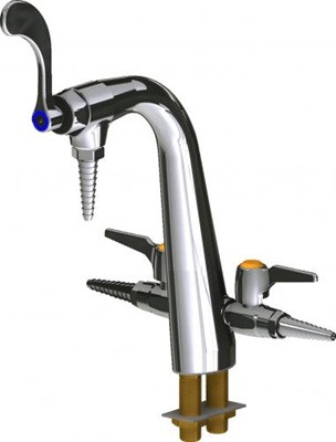 Chicago Faucets LCF2-A-B21 Combination Double Service Fixture, Full Flow Laboratory Serrated Nozzle, Vandal Proof 4" Wristblade Handle, AIR Index Button