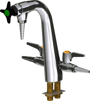 Chicago Faucets LCF2-A-A41 Combination Double Service Fixture, Full Flow Laboratory Serrated Nozzle, Black Nylon Cross Handle, AIR Index Button