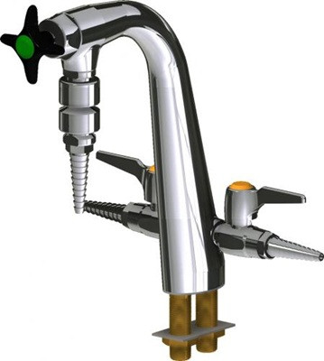 Chicago Faucets LCF2-A-A43 Combination Double Service Fixture, Full Flow Laboratory Serrated Nozzle, Black Nylon Cross Handle, Dual Check Vacuum Breakers, AIR Index Button