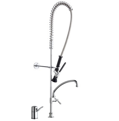 Chicago Faucets 2305-613AABCP Deck Mounted Pre-Rinse Fitting with Adapta-Faucet, 9-1/2" L Type Swing Spout, 1.0 GPM at 60 PSI Spray Valve, 2-3/4" Lever Handle