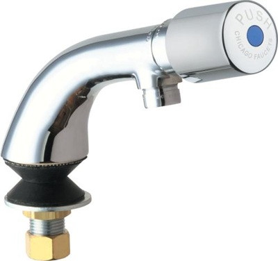 Chicago Faucets 807-E12-765PAB Single Inlet Metering Sink Faucet, 4-1/8" Integral Spout, 2.2 GPM Softflo Aerator, MVP Metering Push Handle