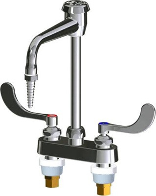 Chicago Faucets LWM10-A13-E Sink Faucet, 4" Fixed Centers, 6" Gooseneck Spout with Atmospheric Vacuum Breaker, Full Flow Laboratory Serrated Nozzle, 4" Wristblade Handle