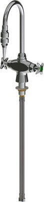 Chicago Faucets LWM1-A71-A Hot and Cold Water Mixing Faucet, 5-1/4" Gooseneck Spout, Full Flow Back Flow Preventer with Serrated Nozzle, 2-1/2" Cross Handle