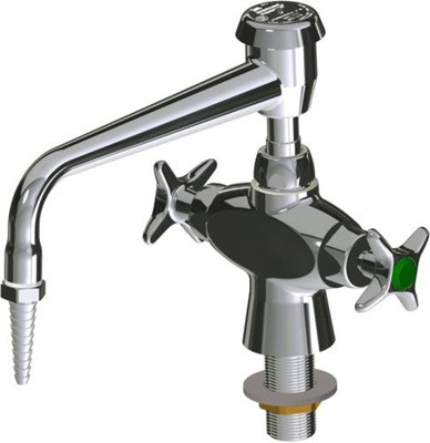 Chicago Faucets LWM1-A11-K Hot and Cold Water Mixing Faucet, 8" L Type Swing Spout with Atmospheric Vacuum Breaker, Full Flow Laboratory Serrated Nozzle, 2-1/2" Cross Handle