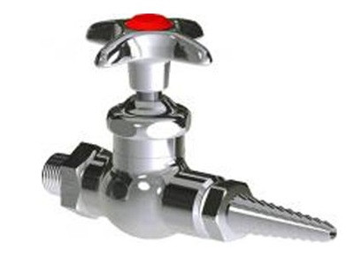 Chicago Faucets LWV1-A12 Single Hot Water Straight Valve, Full Flow Laboratory Serrated Nozzle, 2-1/2" Metal Cross Handle and Button Indexed "HW"