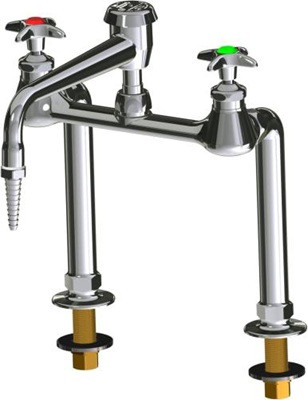 Chicago Faucets LWM8-A11-K Hot and Cold Water Inlet Faucet, 8" L Type Swing Spout with Atmospheric Vacuum Breaker, Full Flow Laboratory Serrated Nozzle, Angle 8" Inlet Supply Arm, Shank Assembly, 2-1/2" Cross Handle