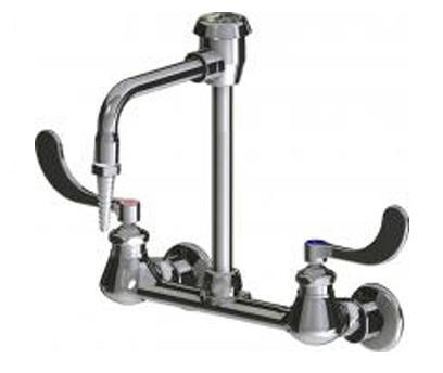 Chicago Faucets LWM4-A13-E Hot and Cold Water Inlet Faucet, 6" Gooseneck Spout with Atmospheric Vacuum Breaker, Full Flow Laboratory Serrated Nozzle, 4" Wristblade Handle