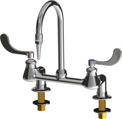 Chicago Faucets LWM9-A13-A Hot and Cold Water Inlet Faucet, 5-1/4" Gooseneck Spout, Full Flow Laboratory Serrated Nozzle, Angle 2-1/2" Inlet Supply Arm, Shank Assembly, 4" Wristblade Handle