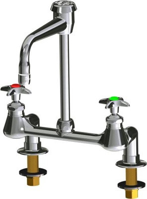 Chicago Faucets LWM9-A21-E Hot and Cold Water Inlet Faucet, 6" Gooseneck Spout with Atmospheric Vacuum Breaker, 2.2 GPM Softflo Aerator with Adapter, Angle 2-1/2" Inlet Supply Arm, Shank Assembly, 2-1/2" Cross Handle