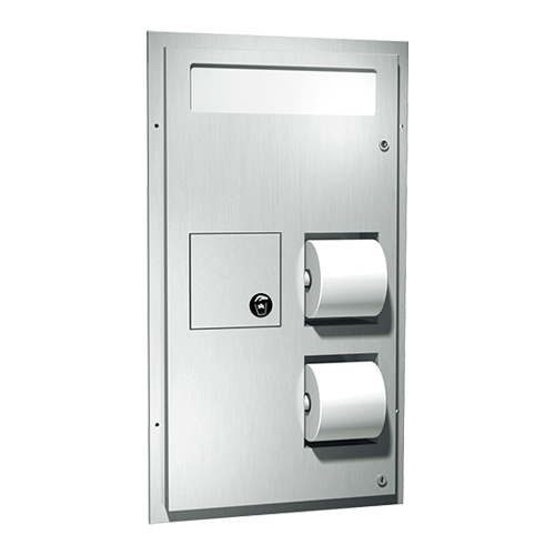 ASI 0481 Toilet Seat Cover and Toilet Tissue Dispenser with Napkin Disposal, Dual Access, Partition Mounted