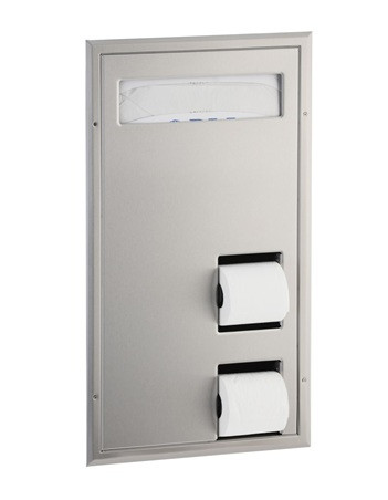 Bobrick B-34715 ClassicSeries Partition-Mounted Seat-Cover Dispenser and Toilet Tissue Dispenser