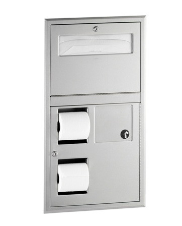 Bobrick B-35745 ClassicSeries Recessed Combination Unit Seat-Cover Dispenser, Sanitary Napkin Disposal, Toilet Tissue Dispenser
