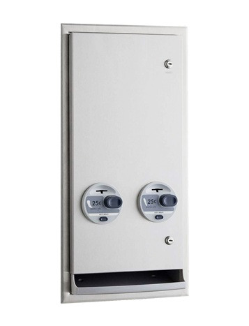 Bobrick B-3706 25 ClassicSeries Sanitary Napkin / Tampon Vendor Recessed or Semi-Recessed, 25 Cent, Stainless Steel