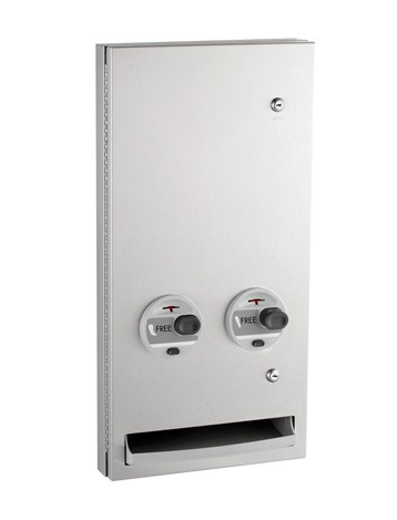 Bobrick B-370634C TrimLineSeries Napkin / Tampon Vendor, Semi-Recessed, Free No Coin Operation, Satin Finish