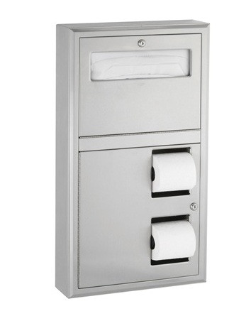 Bobrick B-3479 Surface-Mounted Seat-Cover Dispenser and Toilet Tissue Dispenser, Classic Series, Stainless Steel