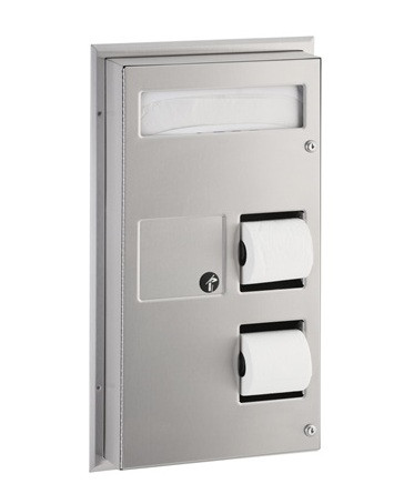 Bobrick B357 ClassicSeries Partition Mounted Toilet Tissue, Seat Cover Dispenser and Waste Disposal, Satin Finish