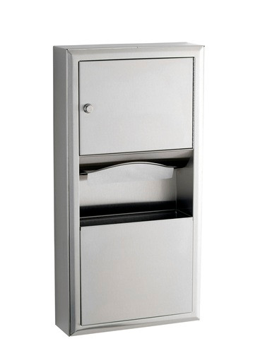 Bobrick B3699 Classic Series Surface-Mounted Paper Towel Dispenser and Waste Receptacle, 2 Gallons, Stainless Steel