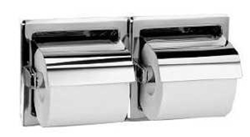 Recessed Double Toilet Paper Holder with Hinged Hood, horizontal