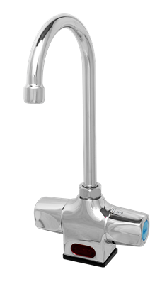 Hydrotek H-4000C-LRDC Gooseneck Automatic Faucet, Mixing & Manual On/Off, AC Powered w/ DC Backup, Vandal Resistant, ADA Compliant
