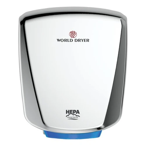 Q-972A2 World Dryer VERDEdri Hand Dryer, High-Speed, ADA Compliant, Surface Mounted, 120-277 Global Universal Voltage, Polished Stainless Steel Cover, HEPA Filter
