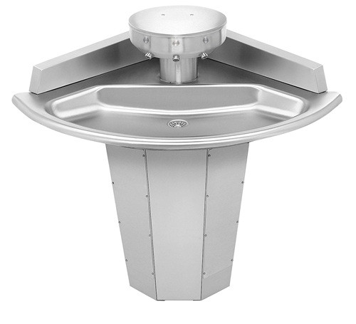 Bradley SN2013 Shallow Bowl Sentry Washfountain, 54" Corner, Floor-Mounted, Stainless Steel