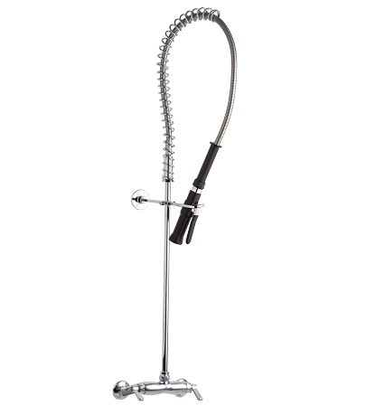Chicago Faucets 923-HASXKCAB Wall Mounted Pre-Rinse Fitting, Adjustable Arms for 3" - 8-3/8" Centers, 1.25 GPM at 60 PSI Water Conserving Spray Valve, 2-3/8" Lever Handle