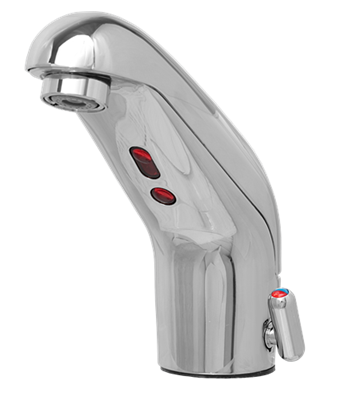 Hydrotek HE-5000EM-LR Lavatory Automatic Sensor Faucet, Battery Powered with Enduratek, Above-Deck Components, Mixing & Manual On/Off, Vandal Resistant, ADA Compliant, Self Adapting Sensor