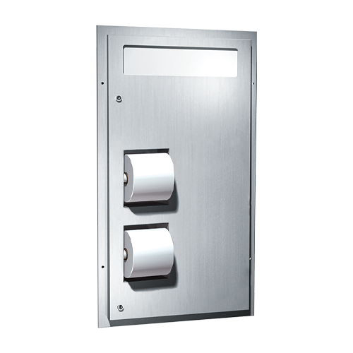 ASI 0484-R Toilet Seat Cover and Toilet Tissue Dispenser, Dual Access, Partition Mounted, Reverse