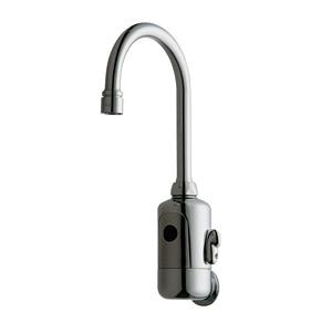 Chicago Faucets 116.651.AB.1T HyTronic Touch Free Programmable Gooseneck Electronic Faucet, Wall Mounted, Dual Supply, 0.5 GPM, User Adjustable Temperature Control Mixer, Long Term Power System (LTPS), Battery Operated