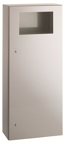 Bobrick B-35649 TrimLineSeries Waste Receptacle with Disposal Door, Surface Mounted, Satin Finish, 12-Gallon