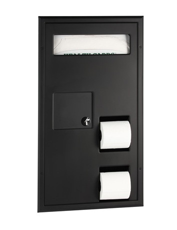 Bobrick B-35715.MBLK ClassicSeries Partition Mounted Combination, Seat-Cover, Sanitary Napkin, Toilet Tissue Dispenser, Matte Black