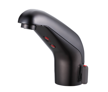 Hydrotek HE-5000EMMB-LR Lavatory Automatic Sensor Faucet, Battery Powered with Enduratek, Above-Deck Components, Mixing & Manual On/Off, Vandal Resistant, ADA Compliant, Self Adapting Sensor, Matte Black