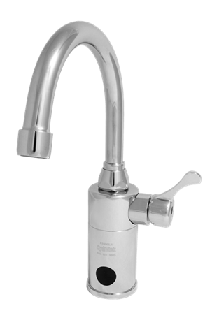 Hydrotek HE-4100-LR Lavatory Automatic Sensor Gooseneck Faucet, Hot/Cold Mixing and Manual On/Off, ADA Compliant, Battery Powered with Enduratek, Vandal Resistant