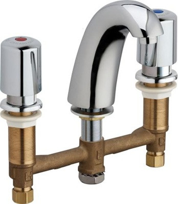 Chicago Faucets 405-VE2805-765AB Concealed Hot and Cold Water Sink Faucet, 8" Fixed Centers, 0.5 GPM Econo-Flo, MVP Metering Push Handle