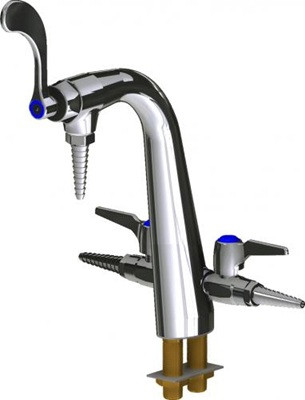 Chicago Faucets LCF2-C-B21 Combination Double Service Fixture, Full Flow Laboratory Serrated Nozzle, Vandal Proof 4" Wristblade Handle, GAS Index Button