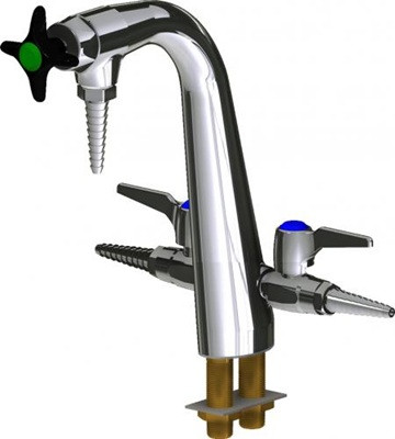 Chicago Faucets LCF2-C-A41 Combination Double Service Fixture, Full Flow Laboratory Serrated Nozzle, Black Nylon Cross Handle, GAS Index Button