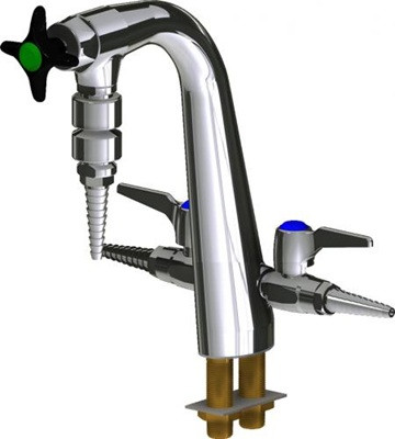 Chicago Faucets LCF2-C-A43 Combination Double Service Fixture, Full Flow Laboratory Serrated Nozzle, Black Nylon Cross Handle, Dual Check Vacuum Breakers, GAS Index Button