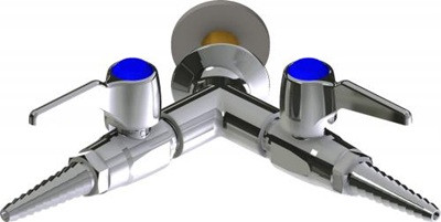 Chicago Faucets LGB1-31C-65 Dual Valve with Y Pattern Wall Flange at 90 Degrees, Full Flow Laboratory Serrated Nozzle with Check Valve, 2-Pack Laboratory Index Buttons, AIR, GAS