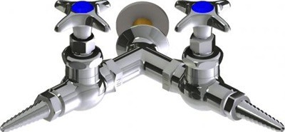 Chicago Faucets LGN1-A11C-65 Y Pattern Wall Flange with Two Needle Valves at 90 Degrees, Full Flow Laboratory Serrated Nozzle, 2-1/2" Cross Handle with 3-Pack Laboratory Index Buttons, AIR, GAS, VAC