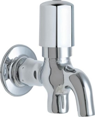 Chicago Faucets 324-765PSHABCP Glass Filler, 1/2" NPT Female Thread Inlet with Integral Wall Flange, MVP Metering Push Button Handle, Polished Chrome