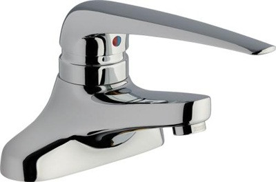 Chicago Faucets 420-E2805-717AB Manual Sink Faucet, Deck Mounted, 4" Fixed Centers, 0.5 GPM Econo-Flo Non-Aerating Spray, 7-1/4" Lever Handle