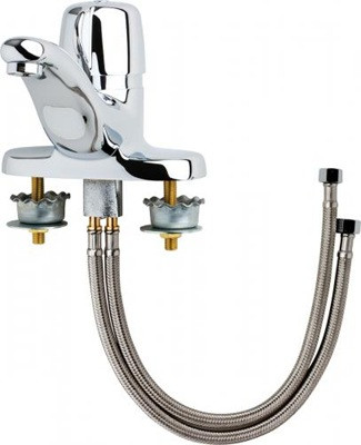 Chicago Faucets 3600-E39VPAB Hot and Cold Water Metering Mixing Sink Faucet, 4" Fixed Centers, 0.35 GPM Econo-Flo Non-Aerating Outlet, 2-3/8" Single Wing Canopy Handle